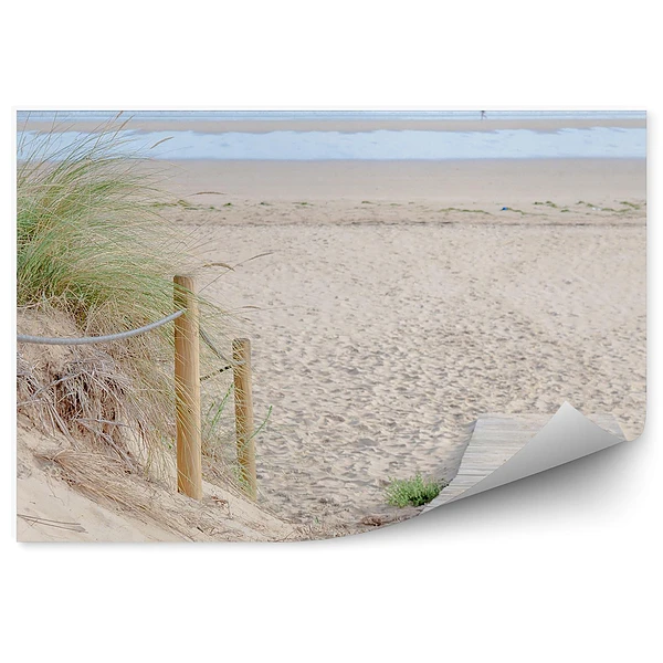 Fototapeta Pomost plaża trawy ocean niebo chmury