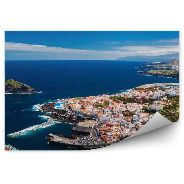 Fototapeta Panoramiczny widok na miasto garachico ocean góry niebo chmury