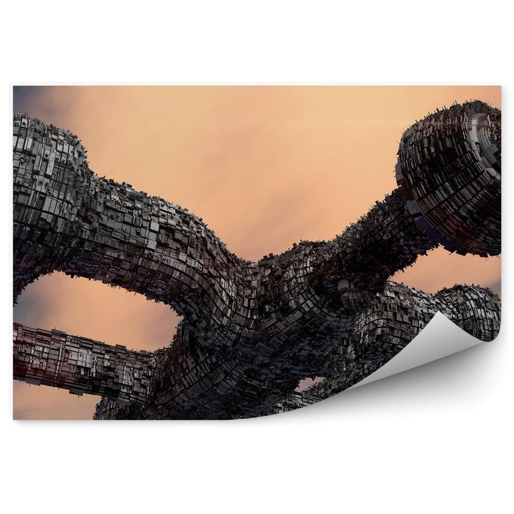 Fototapeta 3d futurystyczny statek kosmiczny ufo niebo chmury