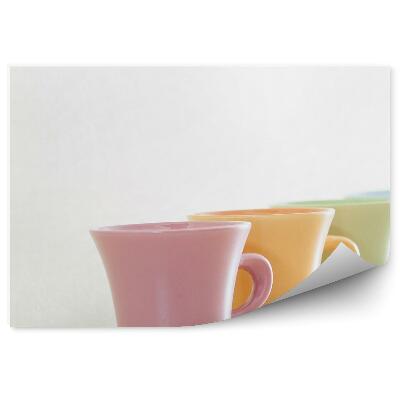 Fototapeta Kolorowe filiżanki kubki linia białe tło