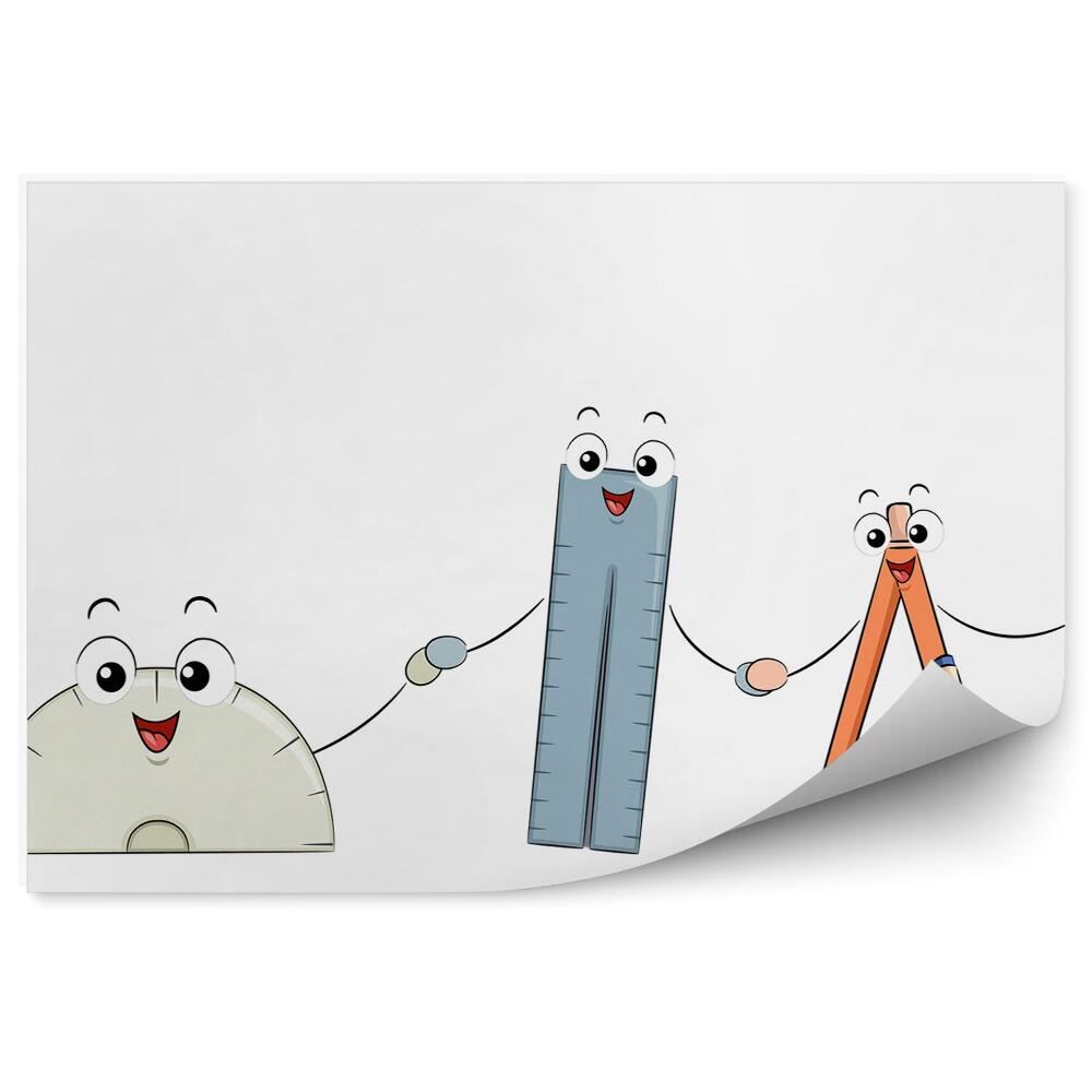 Okleina ścienna Przybory geometryczne szkolne ołówek linijka buźki