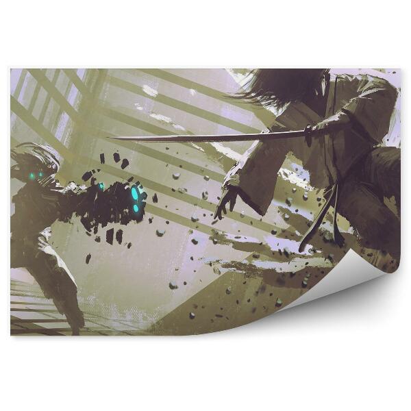 Okleina na ścianę Walka samuraj robot sci-fi