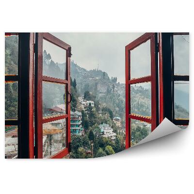 Okleina na ścianę Stare okno miasto w górach