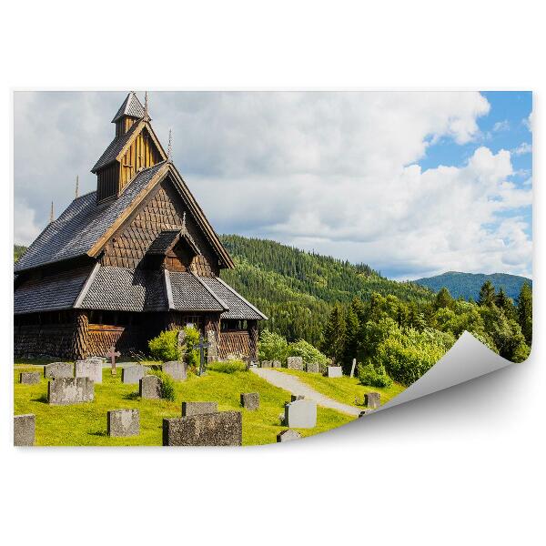 Okleina ścienna Cmentarz norwegia drewniany budynek