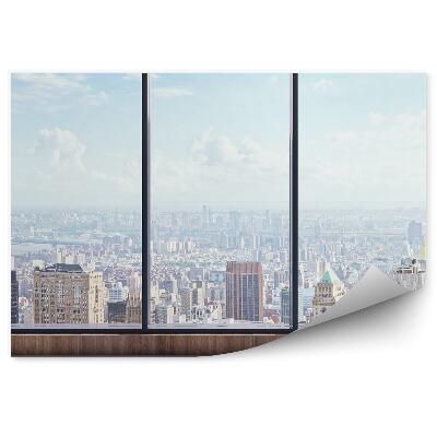 Fototapeta na ścianę Widok z góry na miasto za oknem