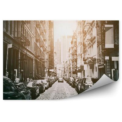 Fototapeta sepia budynki alejka samochody Nowy Jork