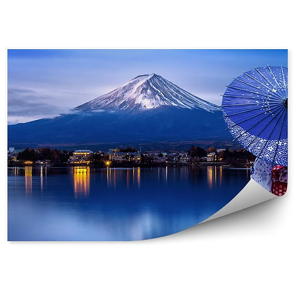 Fotopeta Góra fuji miasto woda zmrok gejsza