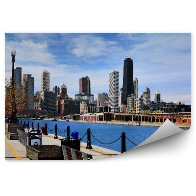 Fototapeta na ścianę wieżowce Chicago ławki port drzewa chmury rzeka