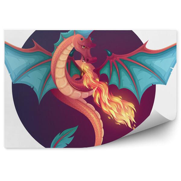 Fototapeta Smok z rozwiniętymi skrzydłami na tle koła