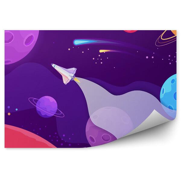 Fototapeta samoprzylepna Fioletowy kosmos planety rakieta kosmiczna