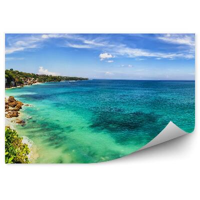 Fototapeta Panoramiczny widok chatka drzewa krzaki rośliny morze woda niebo chmury