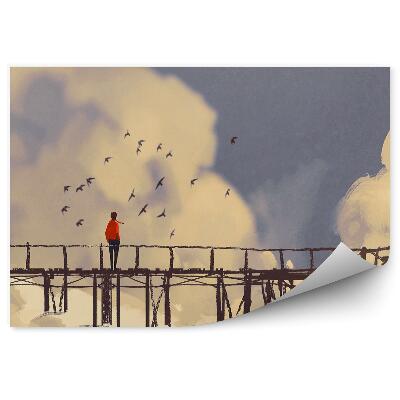 Okleina ścienna Obrazek ptaki molo chmury niebo chłopak