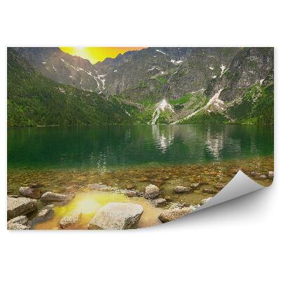 Okleina ścienna Góry jezioro śnieg kamienie zachód słońca tatry kamienie