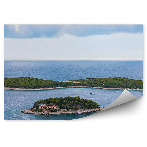 Okleina ścienna Wyspy rośliny budynki jachty ocean niebo chmury