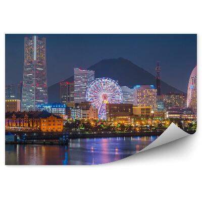 Okleina na ścianę Yokohama panoramę miasta góra fudżi zmierzch światła noc