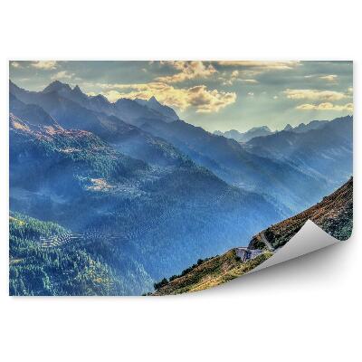 Okleina na ścianę Przełęcz świętego gotarda alpy szwajcarskie góry niebo chmury