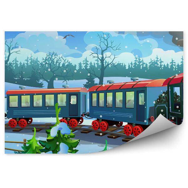 Fototapeta Śnieg zima ciuchcia dym choinki