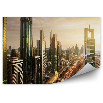 Fototapeta wieżowce światła drogi samochody zachód słońca