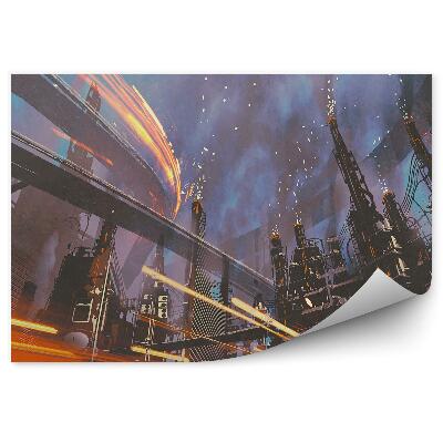 Okleina na ścianę Miasto przemysłowe sci-fi
