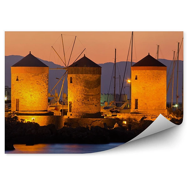 Fototapeta Wiatraki port rodos grecja wyspy