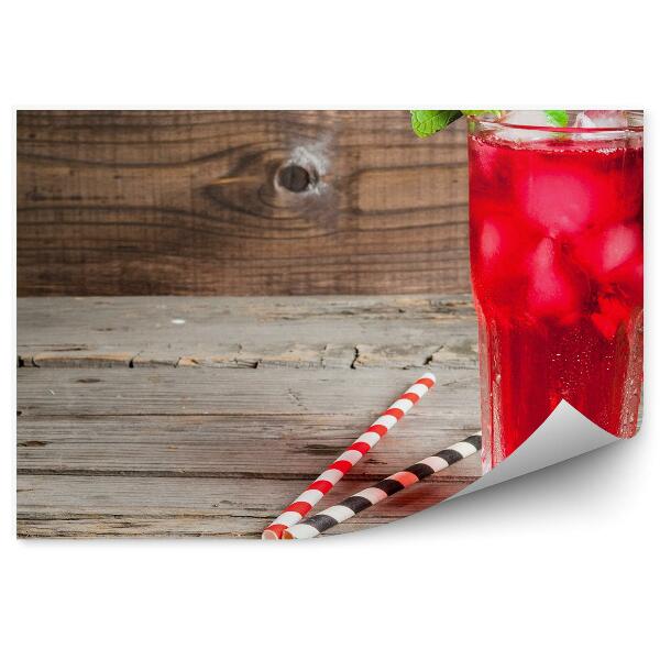 Fototapeta Herbata mrożona sok lód mięta drewno słomki