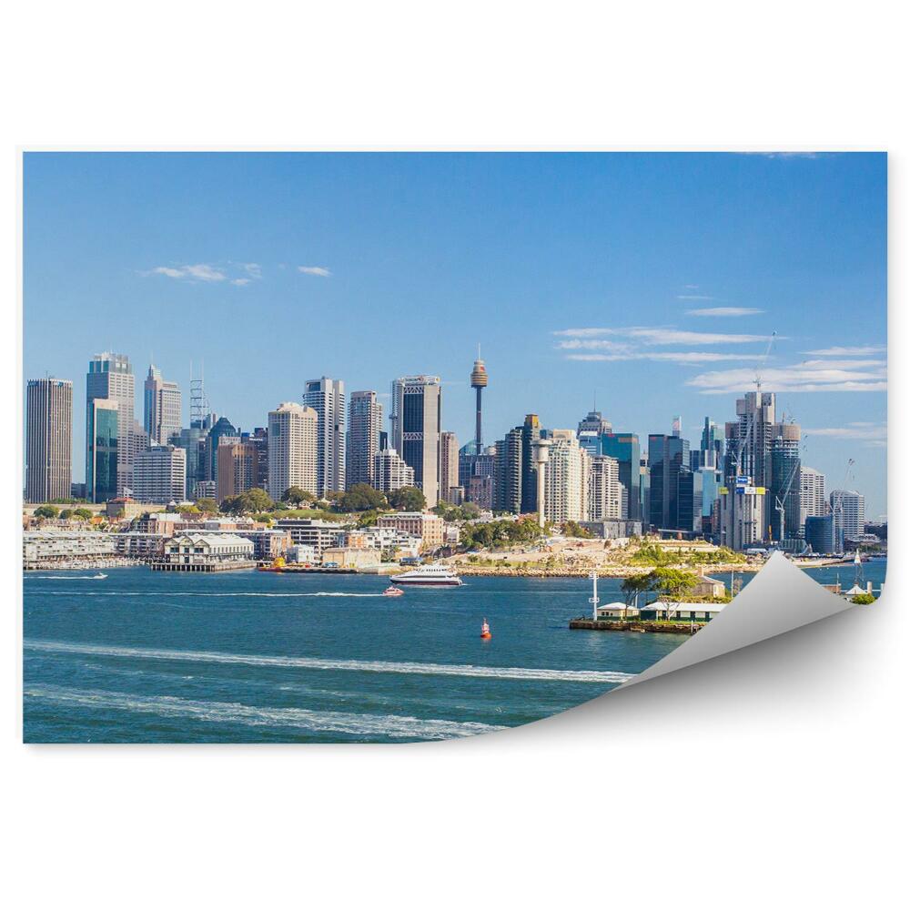 Okleina na ścianę wieżowce drzewa statki ocean niebo chmury Sydney