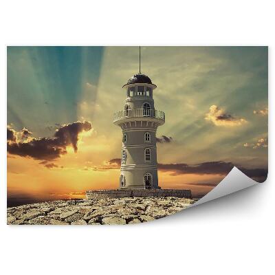 Fototapeta na ścianę Wybrzeże latarnia morska biała skały blask słońca