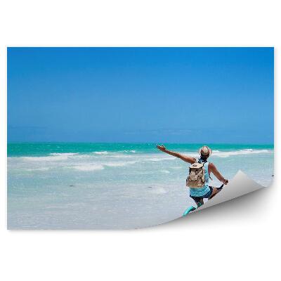 Fototapeta Turysta rowerzysta ocean plaża ptaki niebo