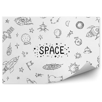 Fototapeta samoprzylepna Czarno-biały wzór kosmos planety rakiety