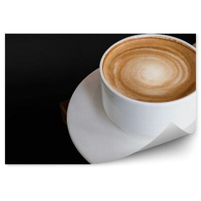 Fototapeta Cappuccino pianka biała filiżanka drewniany stół