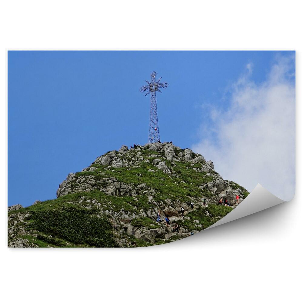 Okleina na ścianę Giewont szczyt skały turyści niebo chmury tatry