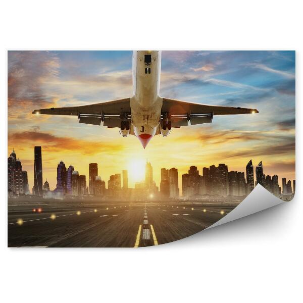 Fotopeta Lądowanie samolotu podróż miasto słońce