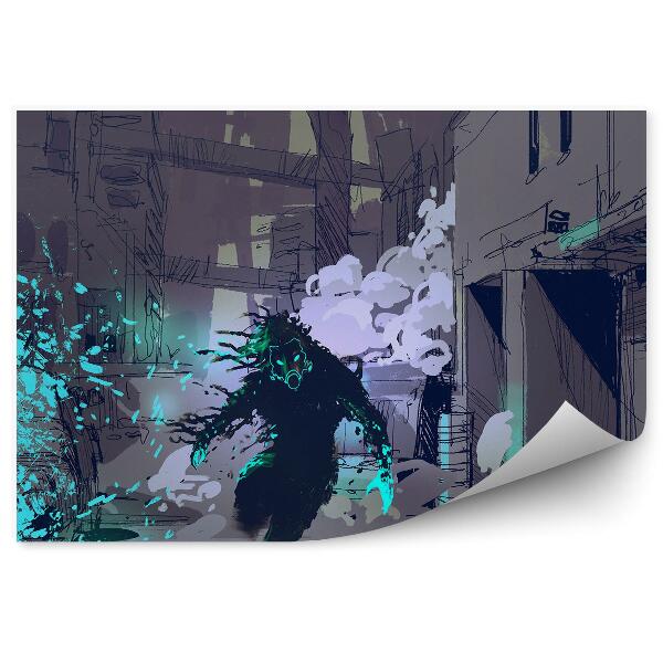 Okleina na ścianę Uciekająca bestia budynek sci-fi