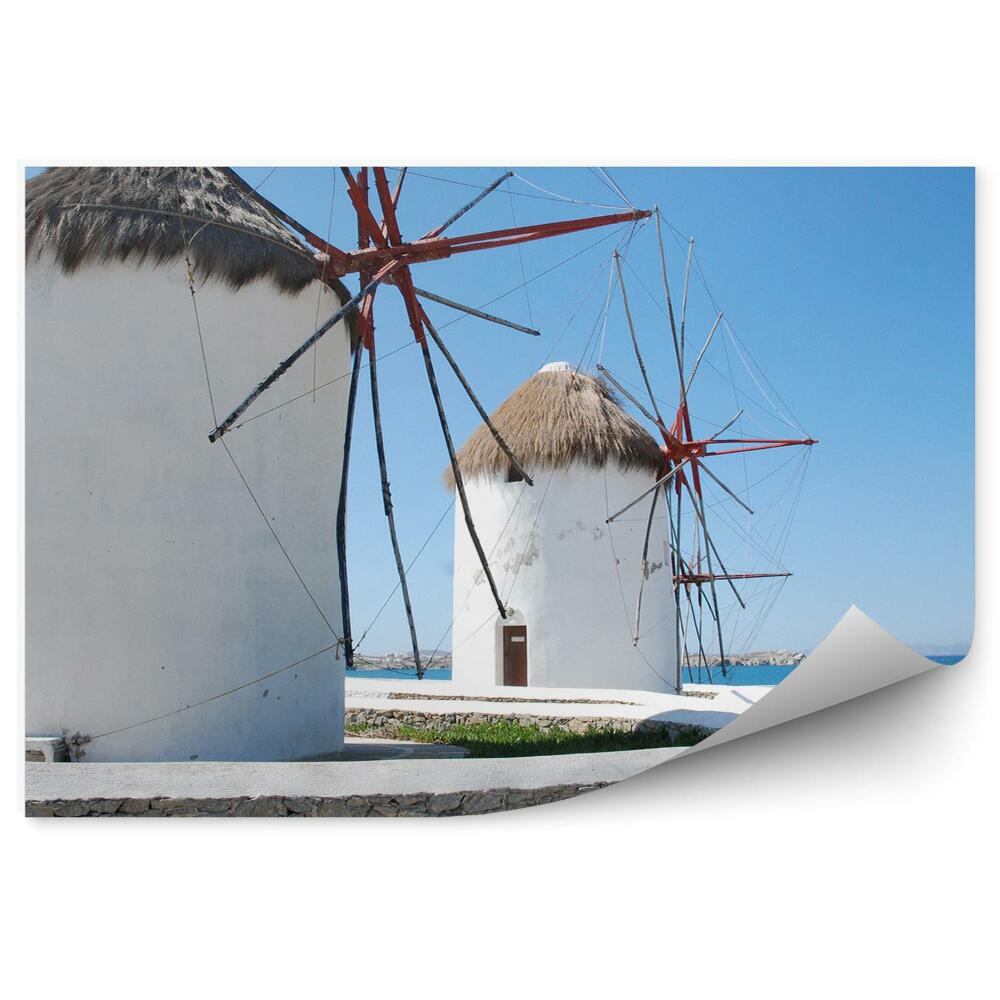 Okleina na ścianę Wyspy mykonos wiatraki woda