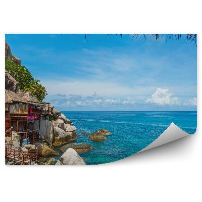 Fototapeta Chatka drzewa skały morze schody niebo chmury