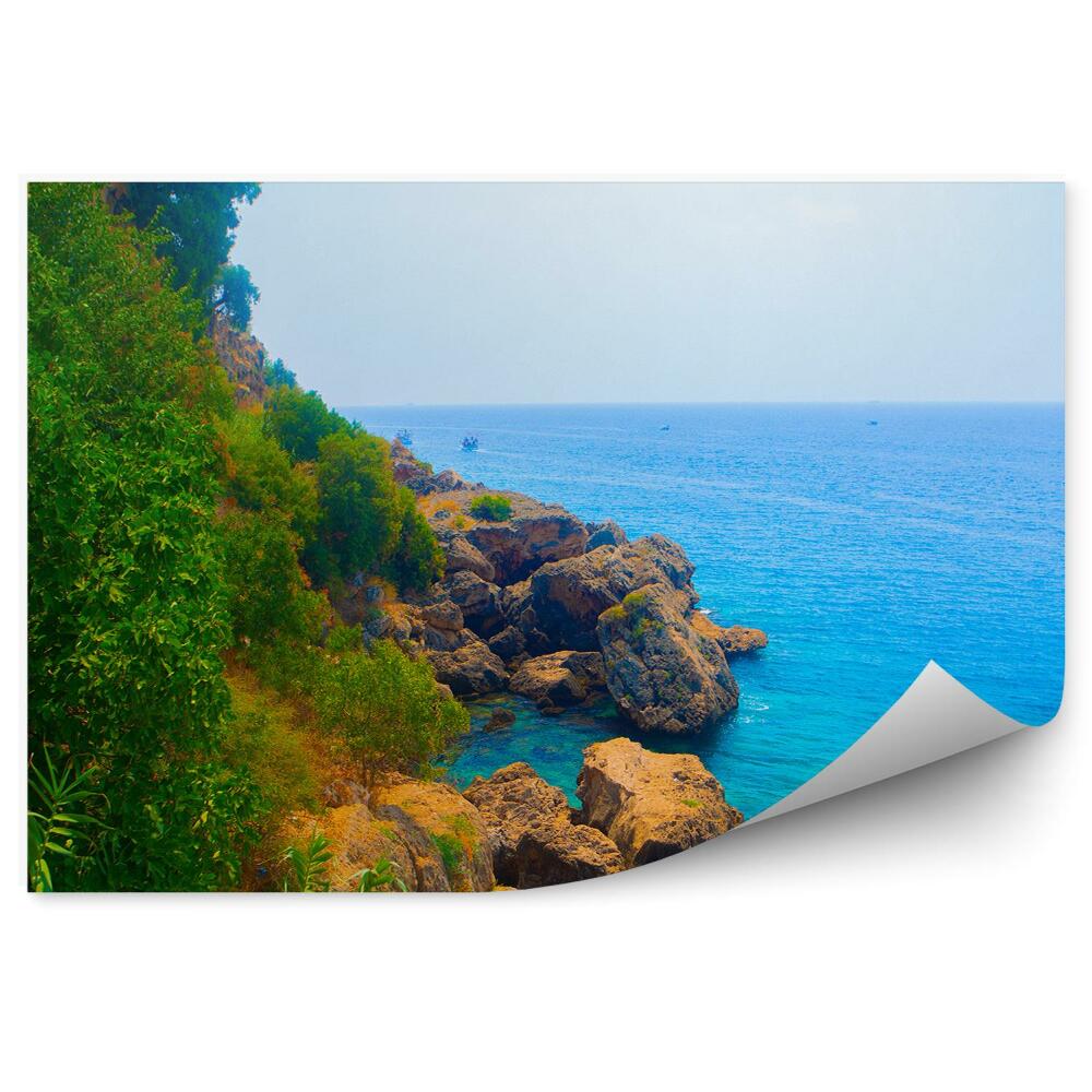 Okleina na ścianę Kamienisty brzeg morza horyzont błękit