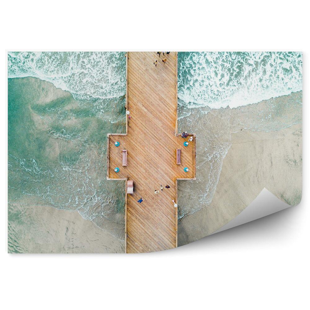 Okleina ścienna Widok z lotu ptaka ławki ludzie plaża woda ocean morze