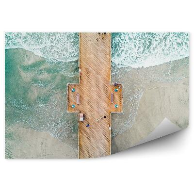 Okleina ścienna Widok z lotu ptaka ławki ludzie plaża woda ocean morze