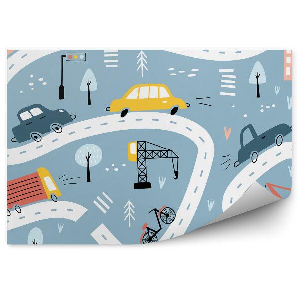 Okleina ścienna Miasto auta ruch budowa transport ulice