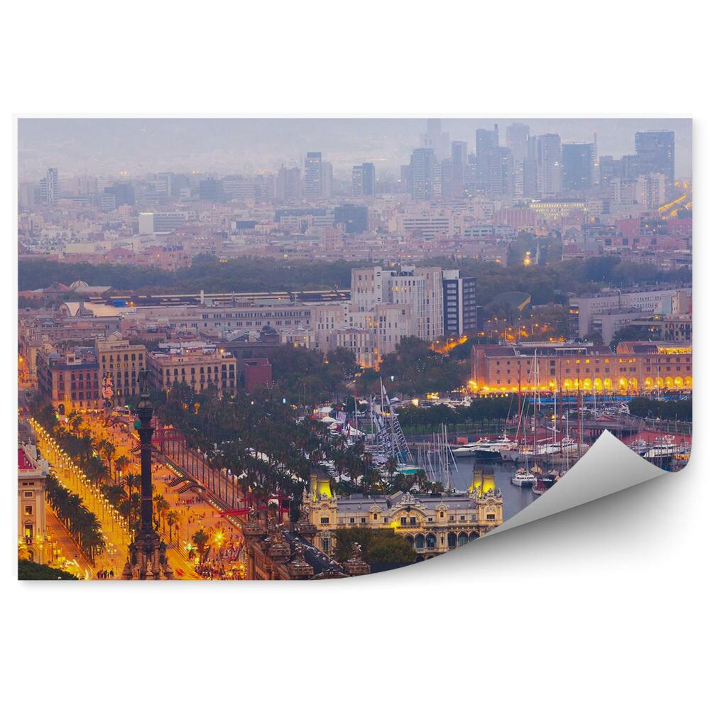 Okleina ścienna port Vell panorama miasta Barcelona nocą