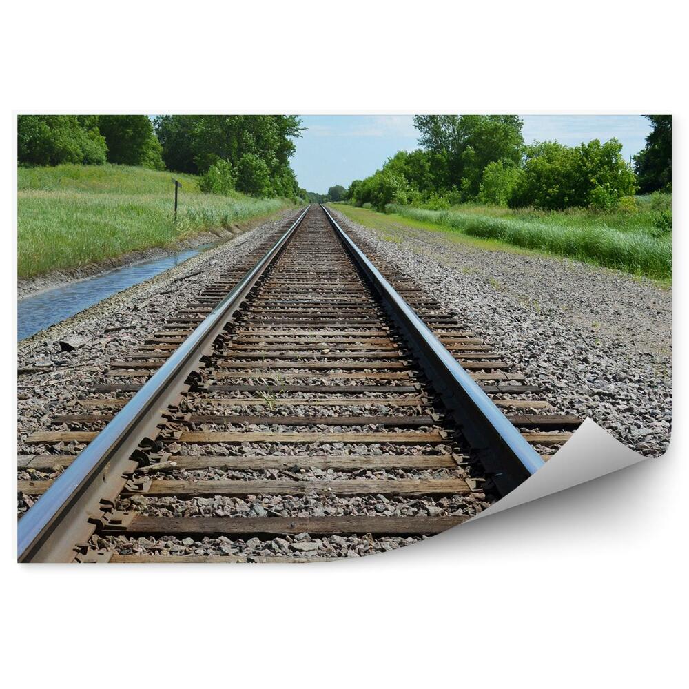 Okleina na ścianę Tory kolejowe natura drzewa strumyk