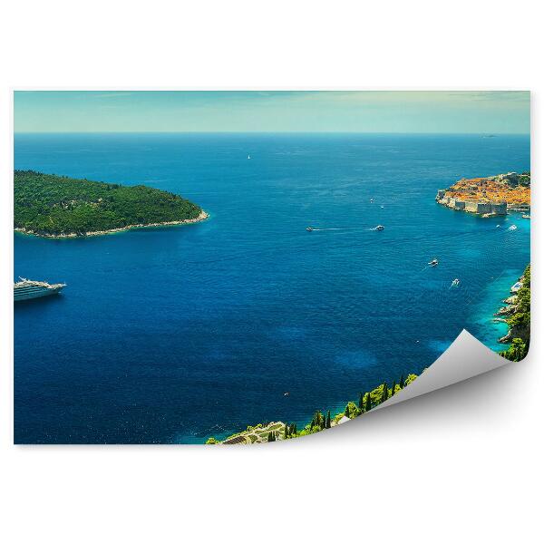 Fototapeta Panoramiczny widok miasta dubrownik jacht zieleń ocean niebo chmury