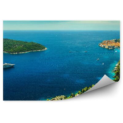 Fototapeta Panoramiczny widok miasta dubrownik jacht zieleń ocean niebo chmury