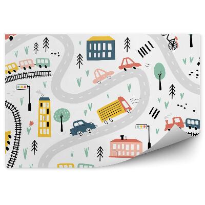 Okleina ścienna Miasto pociąg auta budynki grafika dla chłopca
