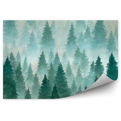 Fototapeta Ręcznie rysowane akwarela ilustracja krajobraz mistyczny iglasty las