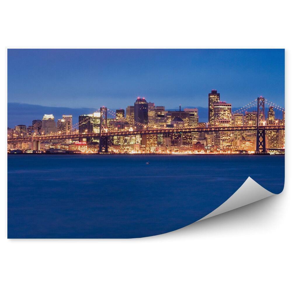 Okleina ścienna Golden Gate most ocean budynki noc San Francisco