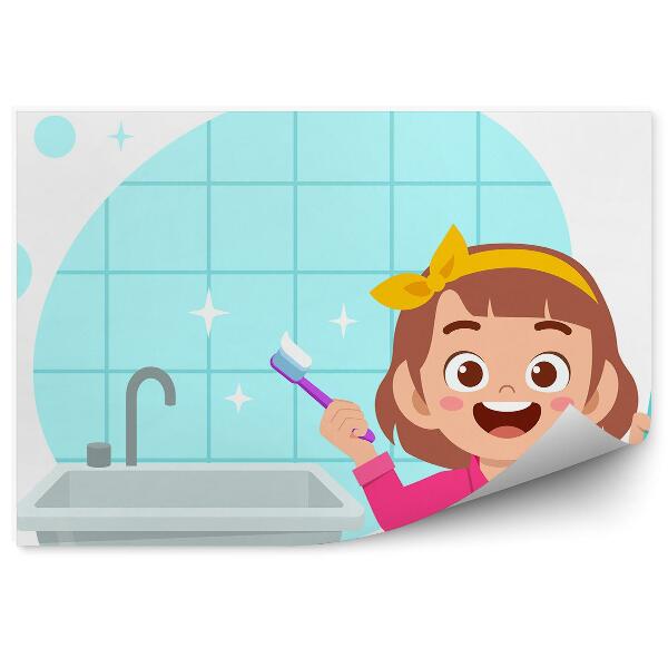 Fototapeta samoprzylepna Dziewczynka w łazience mycie zębów higiena