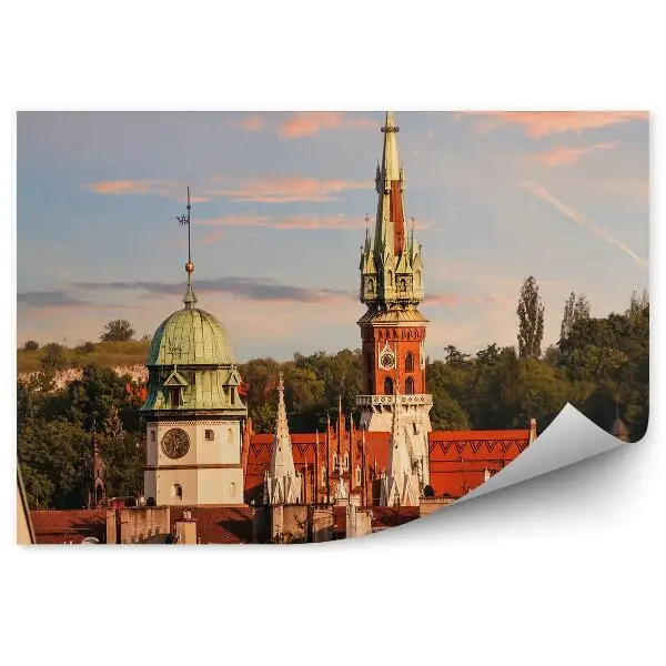Okleina na ścianę Dach kościoła budynki natura drzewa