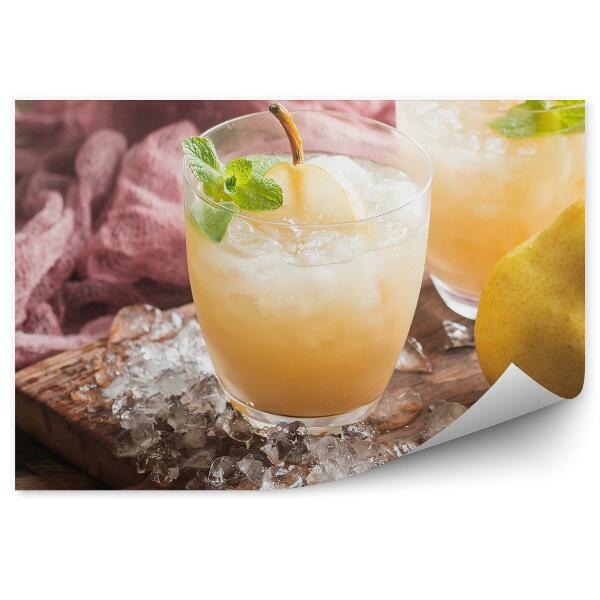 Fototapeta Owoc gruszka mięta drewniana deska lód napój