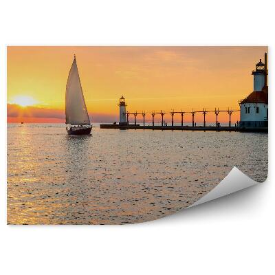 Okleina na ścianę Latarnia żaglówka woda słońce